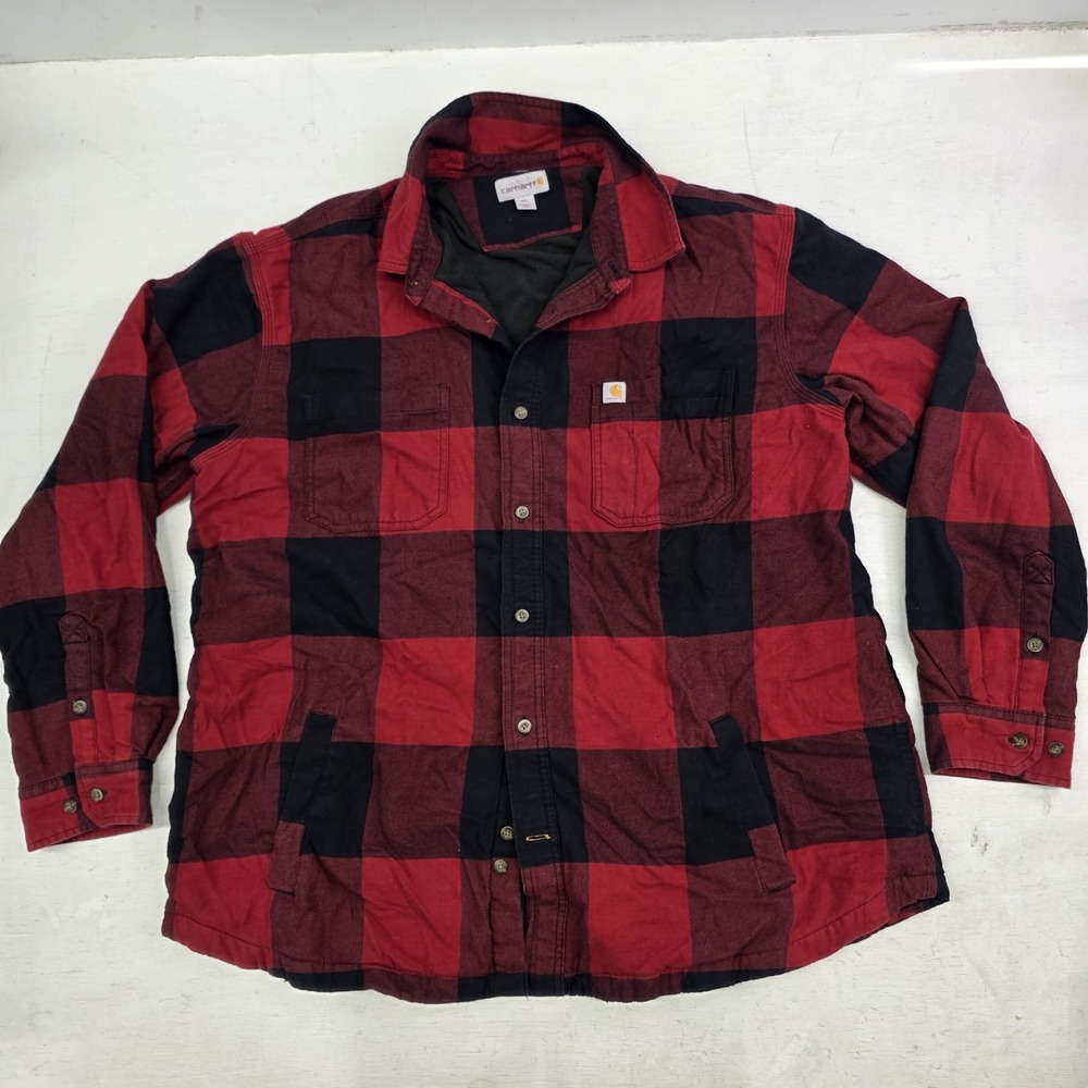 Carhartt Rugged Flex Hamilton Fleece Lined Plaid Red Flannel Jacket Men's Sz 2XL